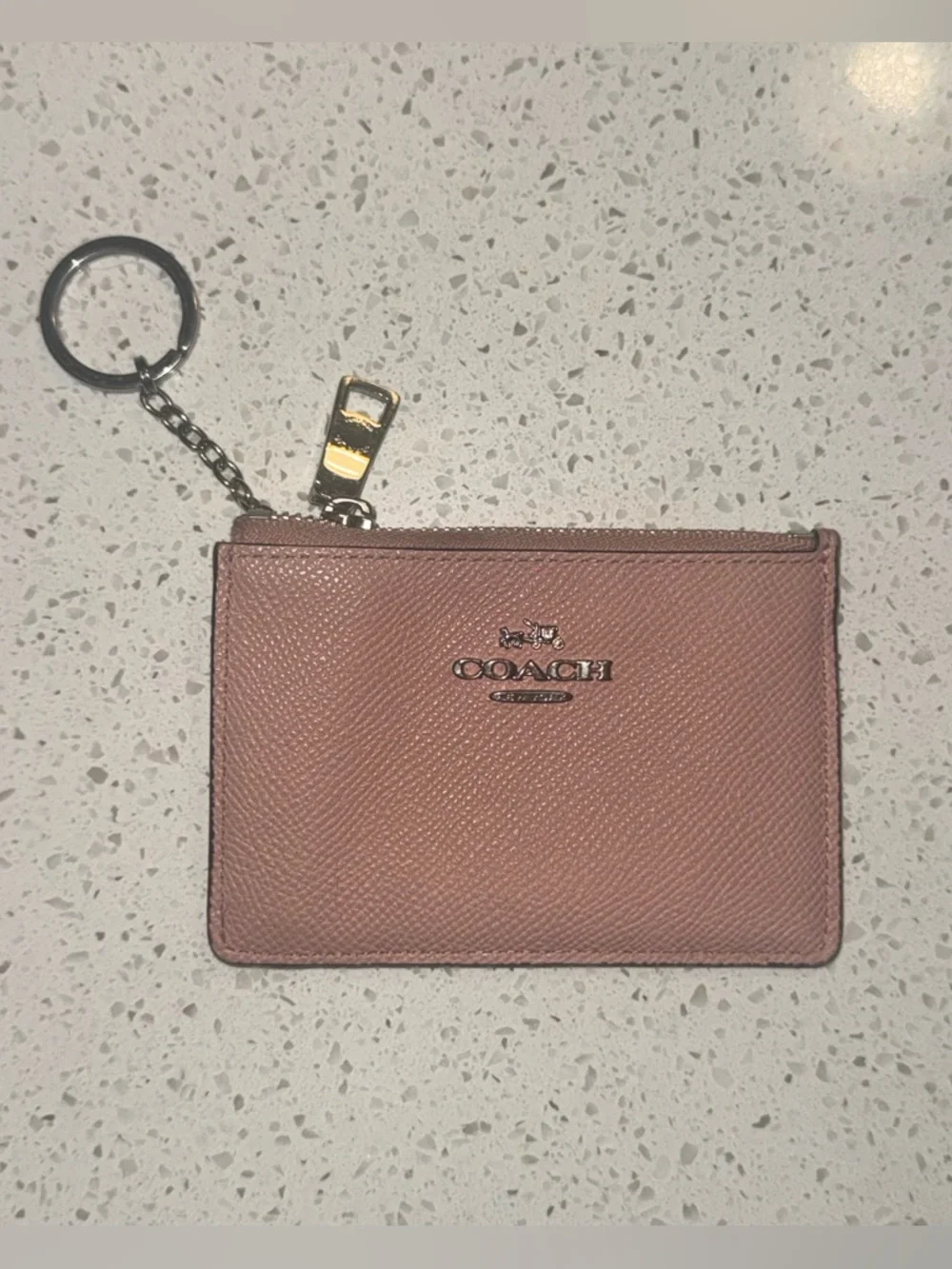 Coach Dusty Pink Leather Zip Card Case with Key Ring - Picture 1 of 2
